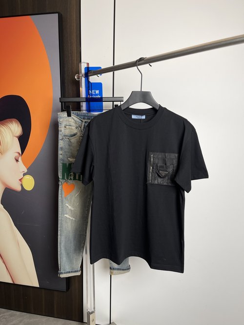 Prada Cotton Short Sleeve T-Shirt with Logo, Two Colors