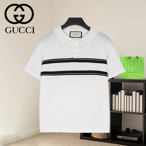 Gucci Cotton Knitted T - shirt with Logo Embroidery