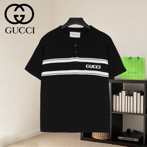 Gucci Cotton Knitted T - shirt with Logo Embroidery