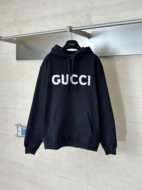 Gucci Embroidered Knit Cotton Hoodie with Logo