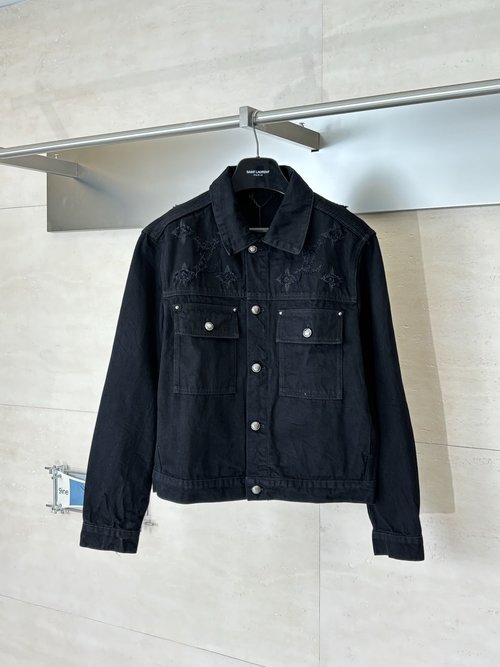 Louis Vuitton Distressed Denim Jacket with Classic Monogram Detailing