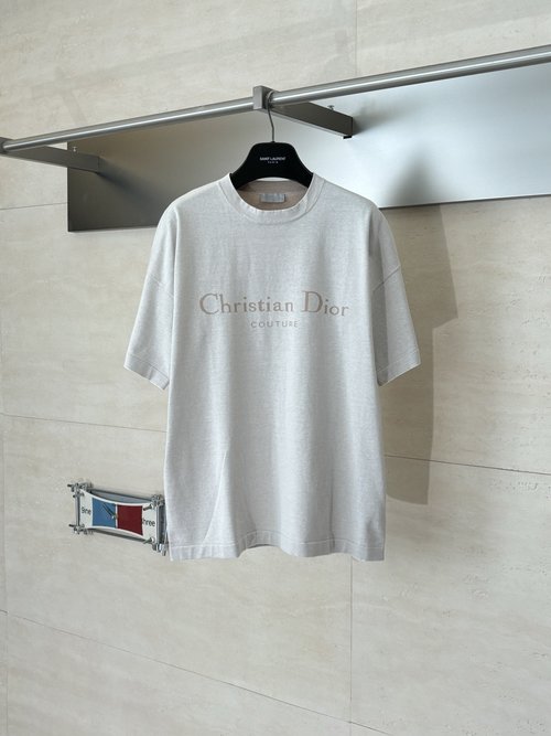 Dior Blue Cotton Knit T-Shirt with Letter Logo