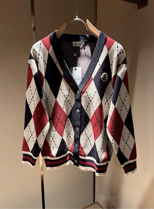 Moncler Long Sleeve Knit Wool Cardigan with Logo