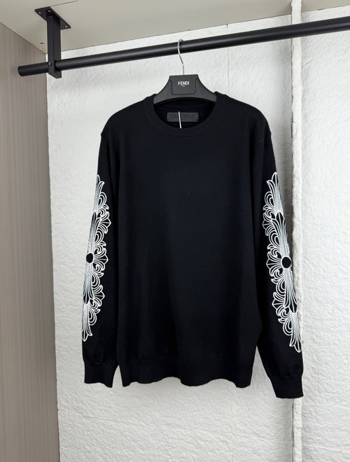 Chrome Hearts Cashmere Knit Sweater with Unicorn Arm Pattern Embroidery