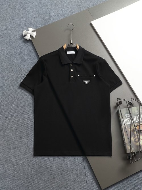 Prada Retro Towel Collar Polo Shirt with Triangle Logo