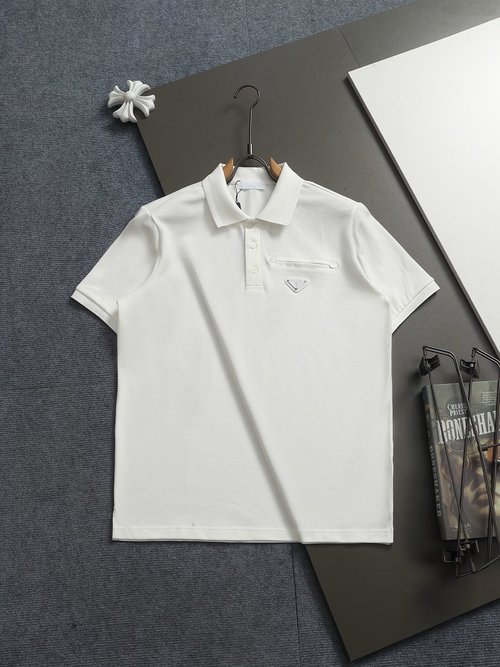 Prada Retro Towel Collar Polo Shirt with Triangle Logo