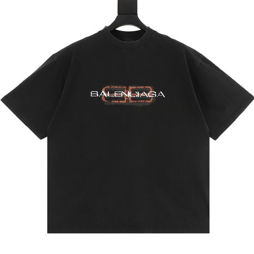 Balenciaga Short Sleeve T-Shirt with Printed Wash Effect
