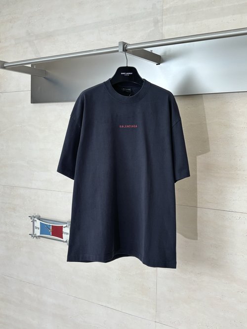 Balenciaga Black Logo Embroidered Purple Cotton T-Shirt