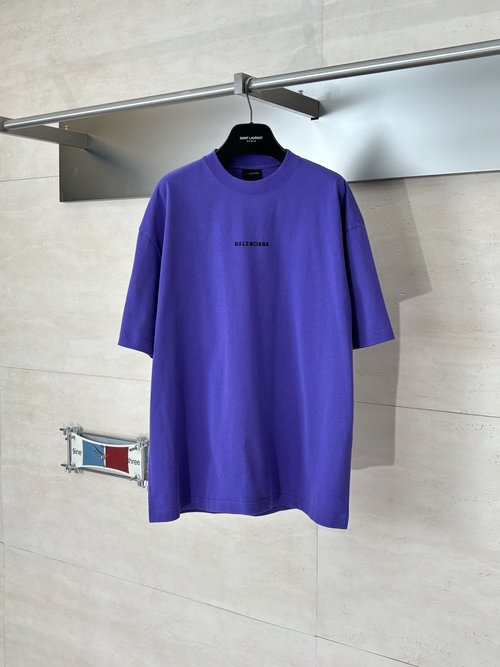Balenciaga Black Logo Embroidered Purple Cotton T-Shirt