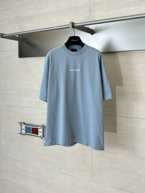 Balenciaga Black Logo Embroidered Purple Cotton T-Shirt