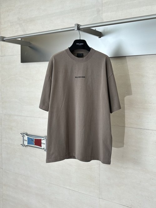 Balenciaga Black Logo Embroidered Purple Cotton T-Shirt