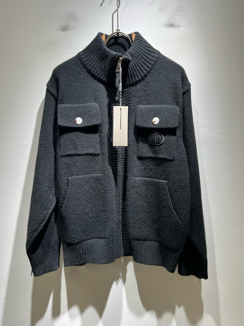 Dior Knitted Wool Cardigan with Logo Embroidery