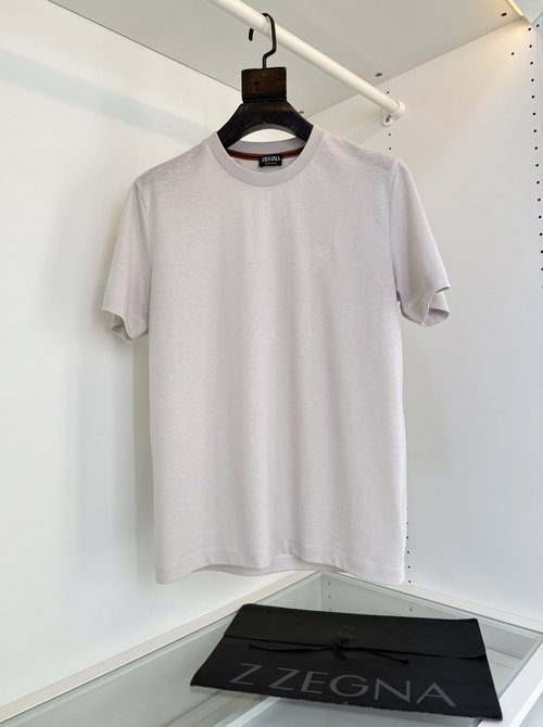 Zegna Cotton Linen Blend Round Neck Short Sleeve T-Shirt