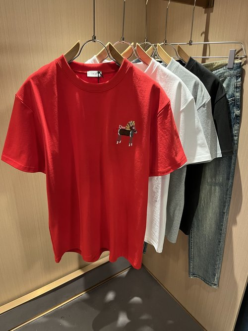 Dior Classic Solid-color Short-sleeved T-shirt with Logo Embroidery