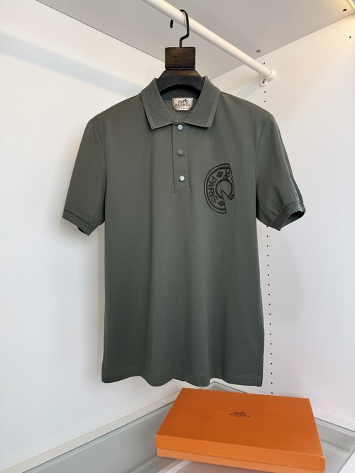 Hermes Cotton Polo Shirt with Saddle Stitch Embroidery