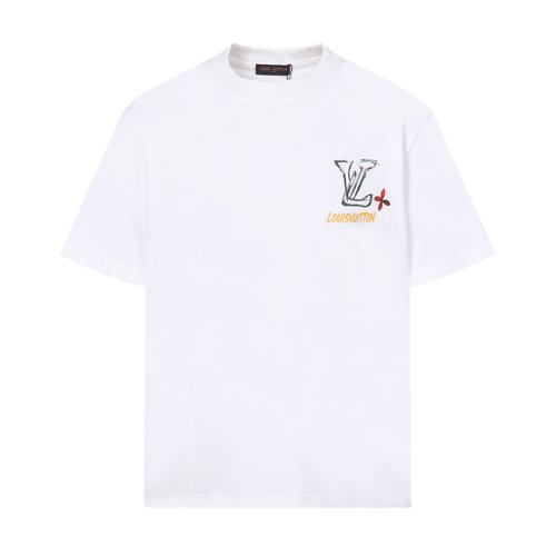 Louis Vuitton Round-Neck Short Sleeve T-Shirt with Graffiti Logo in Black/White