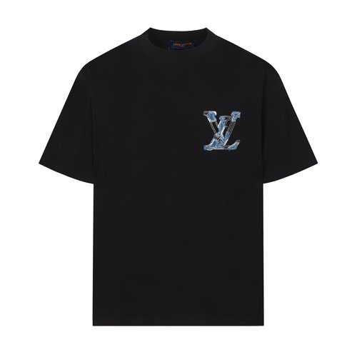 Louis Vuitton Denim Wash Embroidered Short Sleeve T-Shirt
