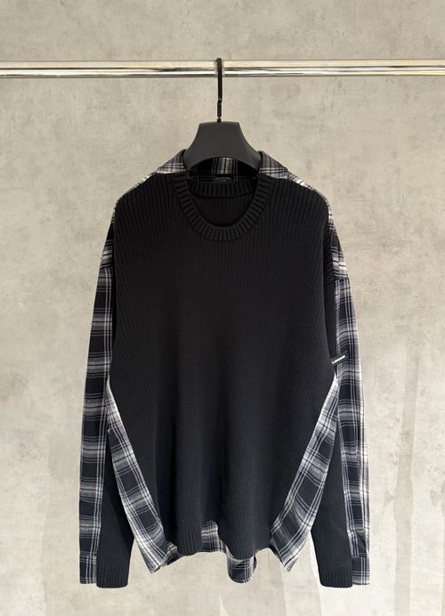 Balenciaga Loose-Fit Spliced Checkerboard Sweater