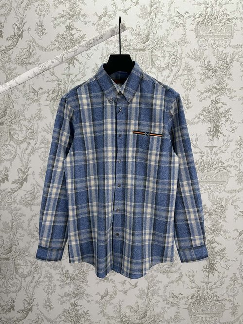 Zegna Striped Shirt with Branded Pocket Embroidery