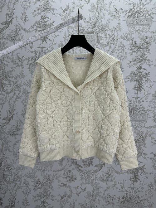 Dior Beige Wool Blend Jacquard Knit Sweater