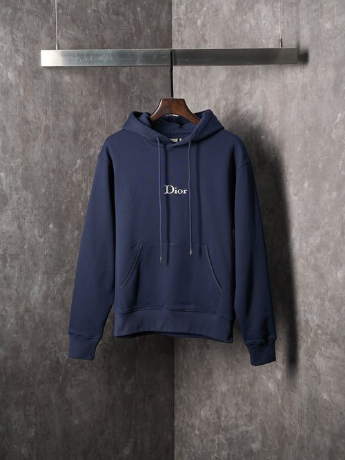 Dior Gray Cotton Hoodie with Embroidered Logo and Heavy Ribbed Cuffs