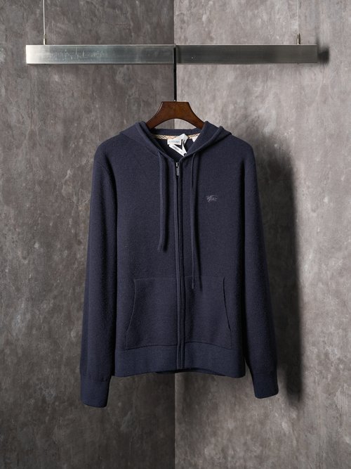 Burberry Wool Blend Embroidered Zip Hoodie