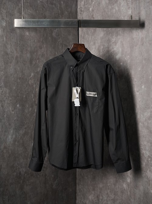 Balenciaga Solid Color Printed Long-Sleeve Shirt with Loose Fit