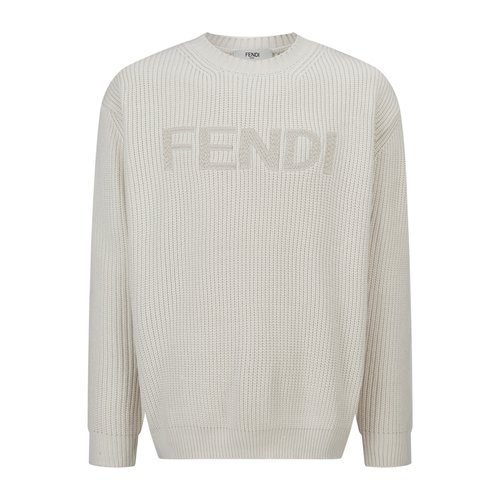 Fendi Apricot Wool Blend Sweater with Letter Embroidery and Round Neck