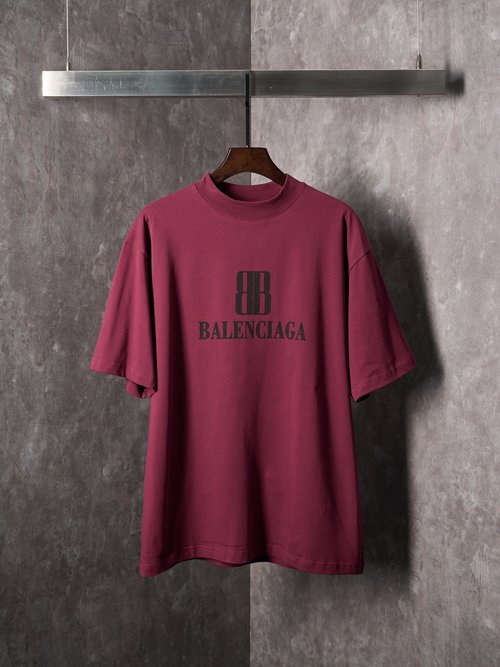 Balenciaga Brick Red Printed Short Sleeve T-Shirt of Good Quality