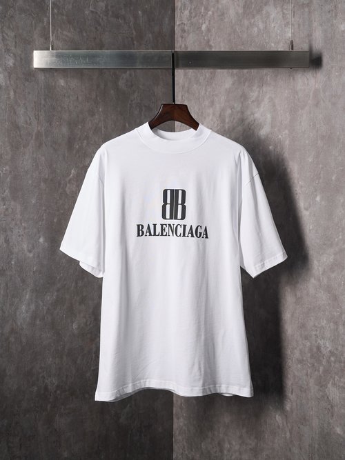 Balenciaga Matte White Printed Short Sleeve T-Shirt, Durable