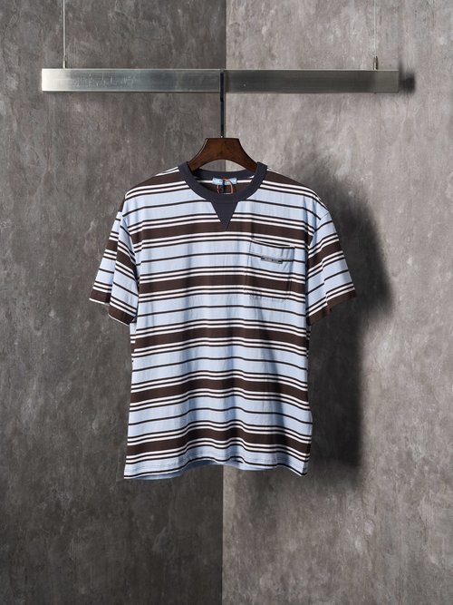 Prada Striped Contrast Logo Pocket Short Sleeve T-shirt