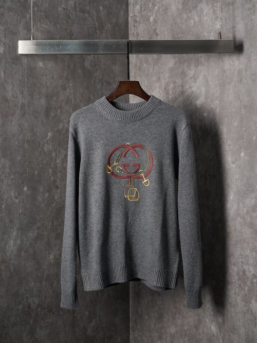 Gucci Horse Riding Style Embroidered Knit Sweater