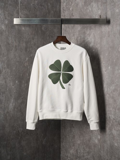 Dior Clover Embroidered Cotton Round-Neck Sweatshirt