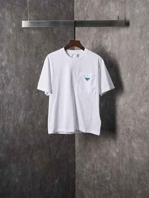 Prada Soft Knit T-shirt with Triangle Logo and Pocket