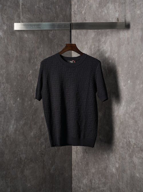 Fendi Relief Jacquard Knit Short-Sleeved Shirt with FF Pattern