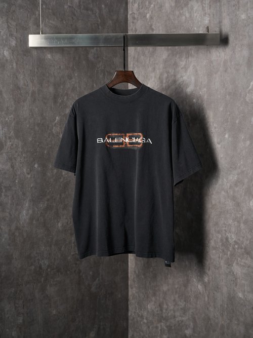 Balenciaga Washed Black T-Shirt with BB Icon Print