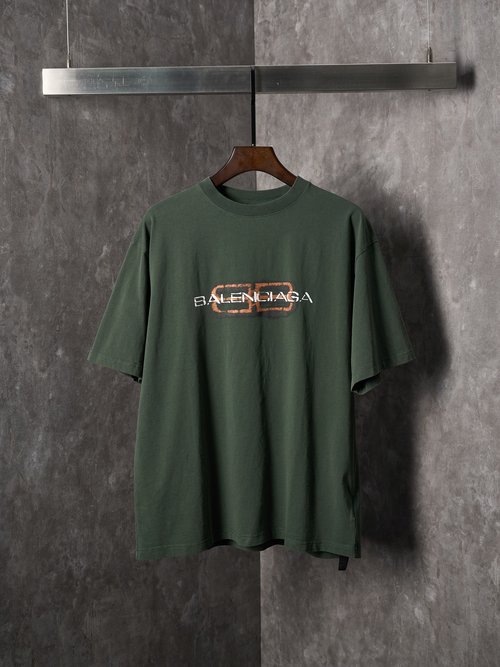 Balenciaga Muted Green T-Shirt with BB Icon Print