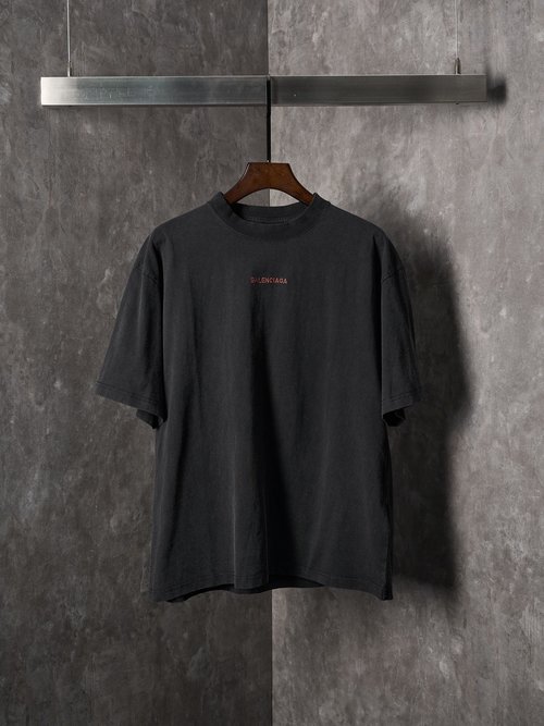 Balenciaga Faded Black T-Shirt with Letter Embroidery
