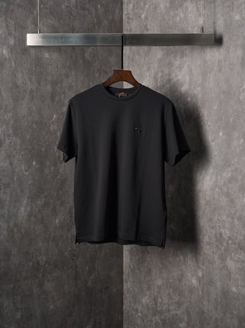 Prada Triangle Logo Short-Sleeve T-Shirt, Breathable and Stylish