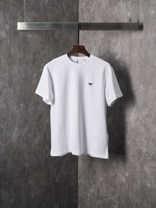 Prada Triangle Logo Short-Sleeve T-Shirt, Pure and Elegant
