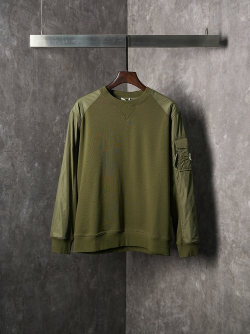 Moncler Military Green Spliced Sweatshirt with Logo and Pocket Detail