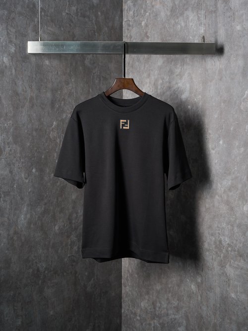 Fendi Sturdy Cotton T-Shirt with Velvet Embroidery