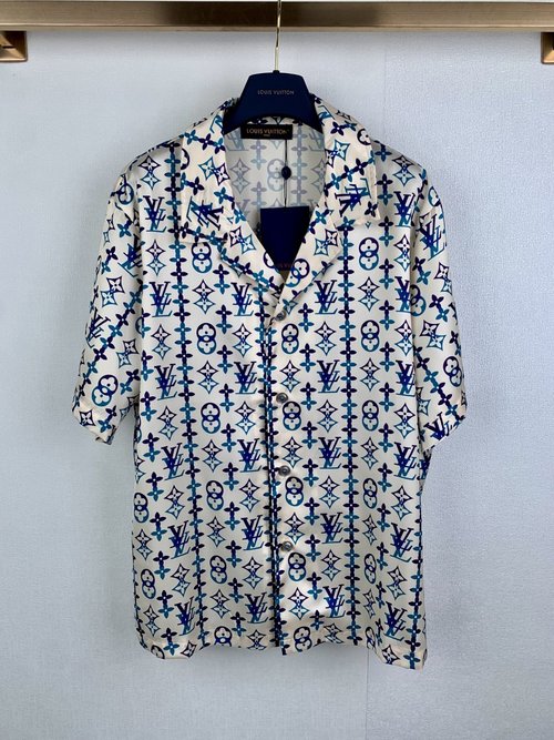 Louis Vuitton Apricot All-Over Print Cotton Short-Sleeved Shirt