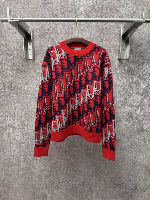 Dior Jacquard Knit Sweater with Red Oblique Print