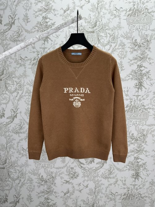 Prada Cashmere and Wool Crewneck Sweater with Emblem