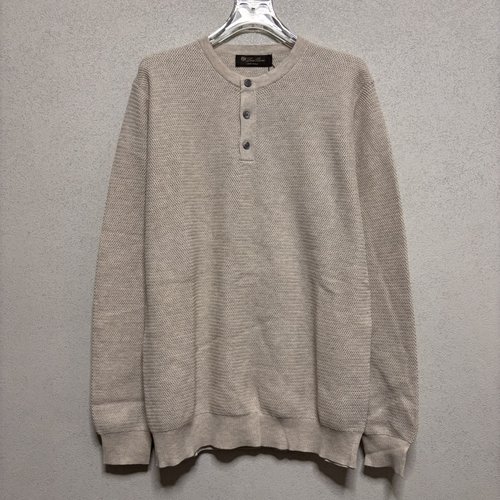 Loro Piana Unlabeled Pineapple Stitch Henley Collar Sweater