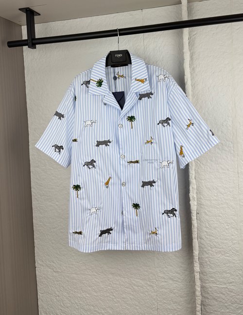 Louis Vuitton Stripe Animal Embroidery Short Sleeve Shirt