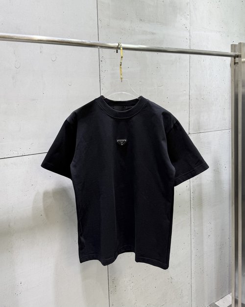 Prada Short Sleeve T-Shirt with Portrait Patch and Letter Print