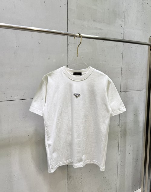 Prada Short Sleeve T-Shirt with Portrait Patch and Letter Print