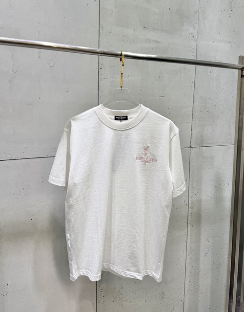Yves Saint Laurent Short Sleeve T-Shirt with Letter Embroidery and Back Patch